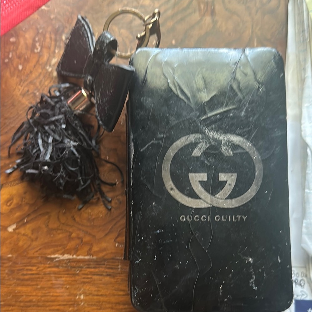Gucci Black Leather Keychain with Tassel and Bow with box